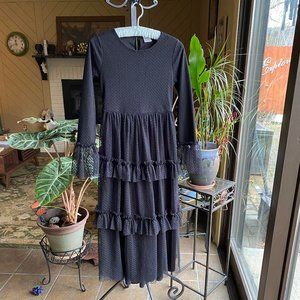'Wednesday Addam's' Girl's Black Full-Length Sheer Lace Dress